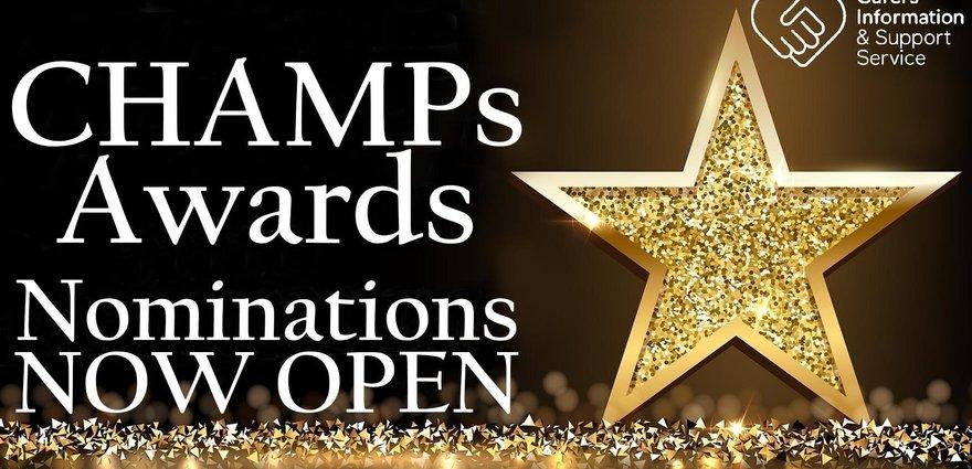 This graphic shows a big star with the words nominations for the 2024 CHAMPS Awards is open.